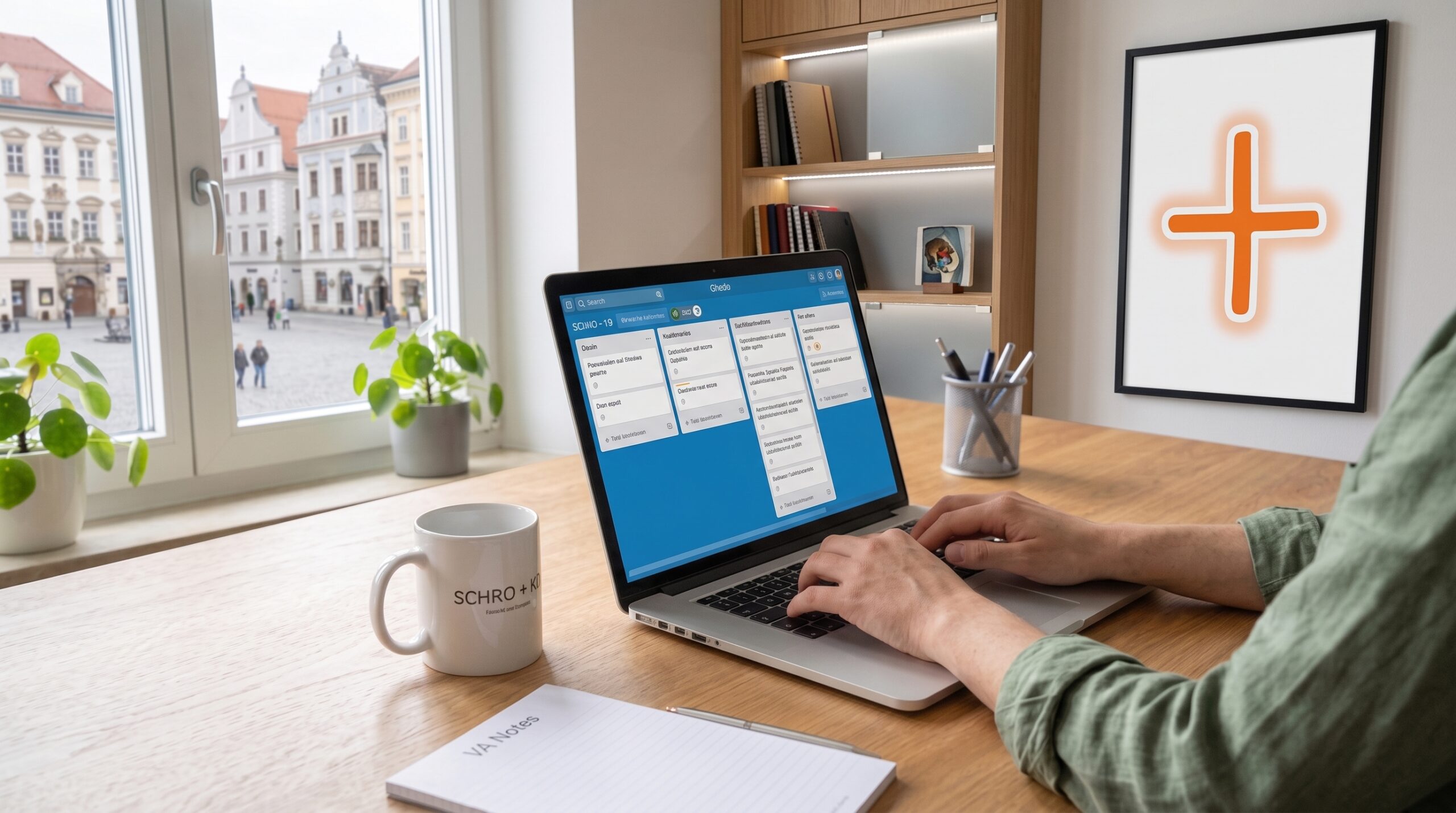 Moderner, organisierter Arbeitsplatz für Virtuelle Assistenz und Büroservice von SCHRO + KO